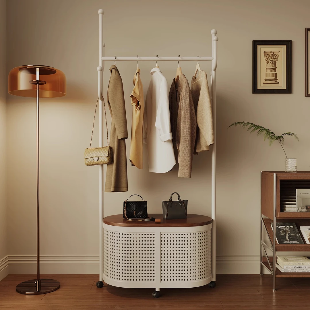 可移动落地衣架家用卧室简约轻奢衣帽架奶油风多功能收纳挂衣架
