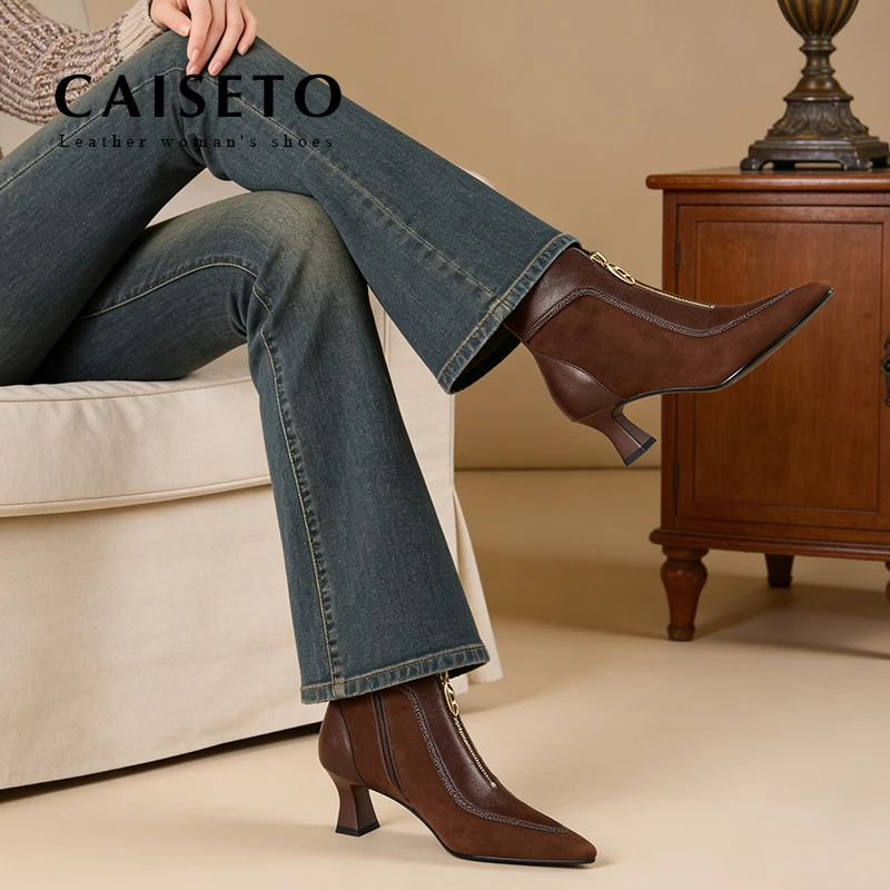 头层羊皮/5cm/秋冬新款气质时尚百搭细跟中跟英伦尖头24X185