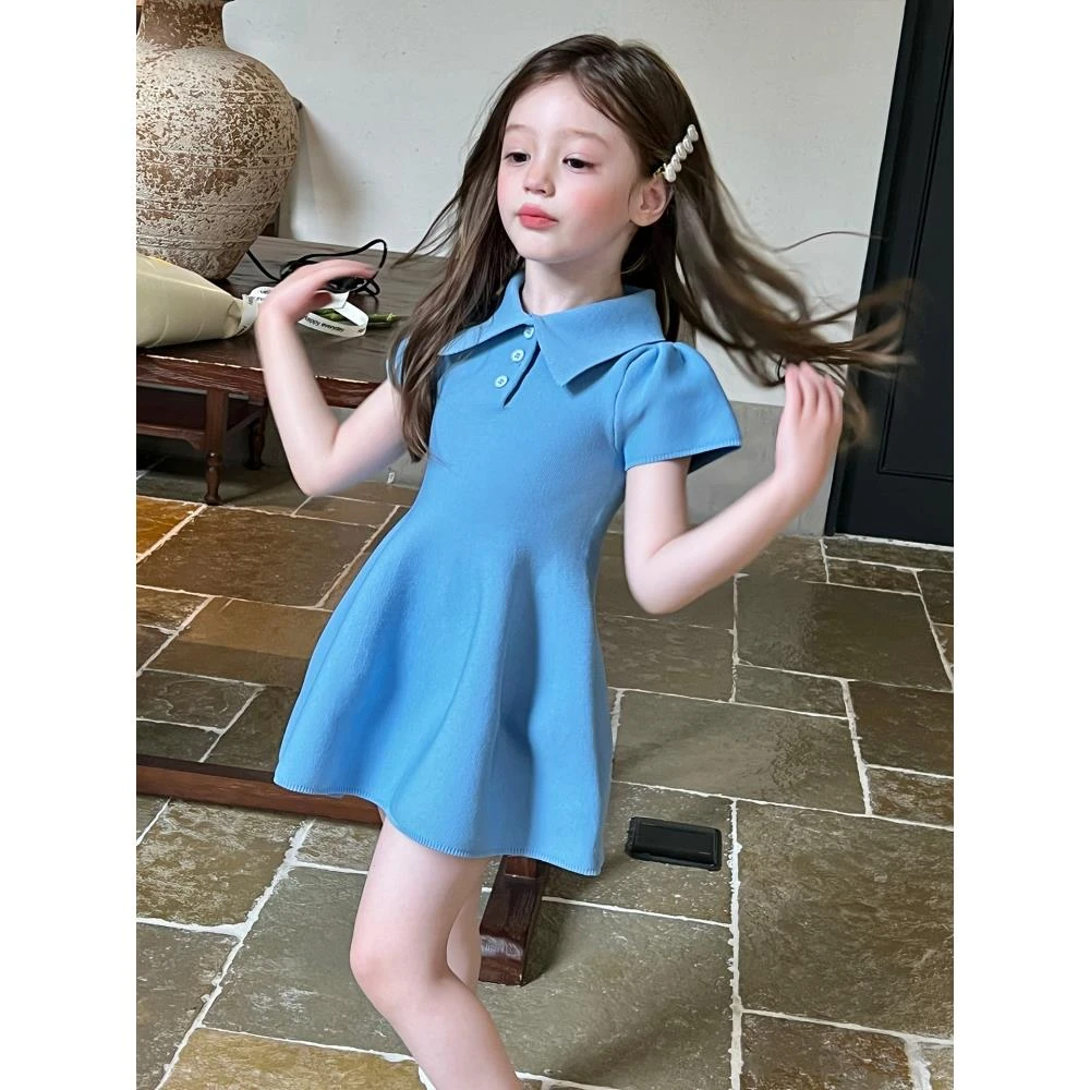 儿童服装童装女童POLO领连衣裙夏儿童针织裙子女宝学院风公主裙