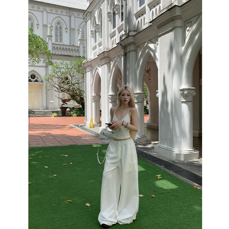 莫欣欣-宽松随性感 白色低腰廓形休闲裤250011