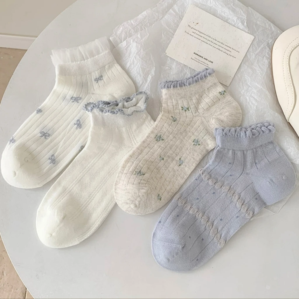 夏季网眼薄款船袜女7612百搭蓝色系ins潮学院风学生皮鞋短棉袜子