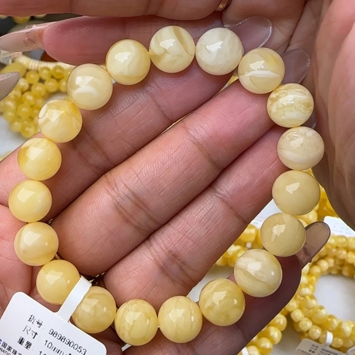 手链蜜蜡未镶嵌奶白妖花圆珠手串