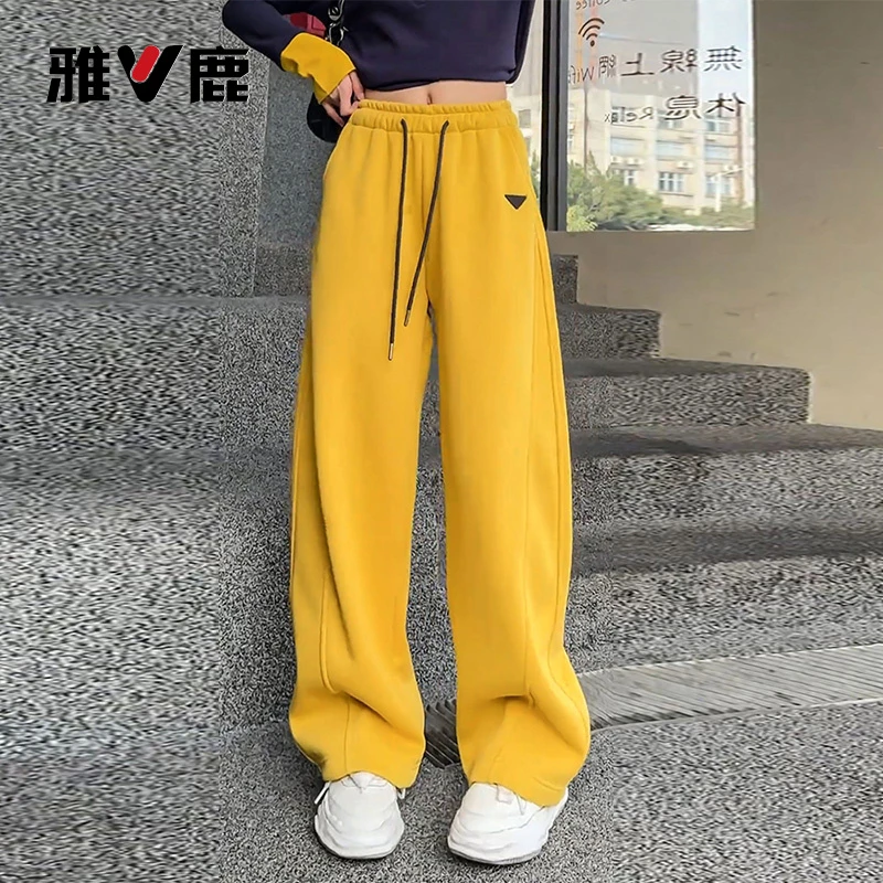 雅鹿宽松阔腿运动裤女春秋新款休闲裤显瘦高腰垂感香蕉镰刀裤子