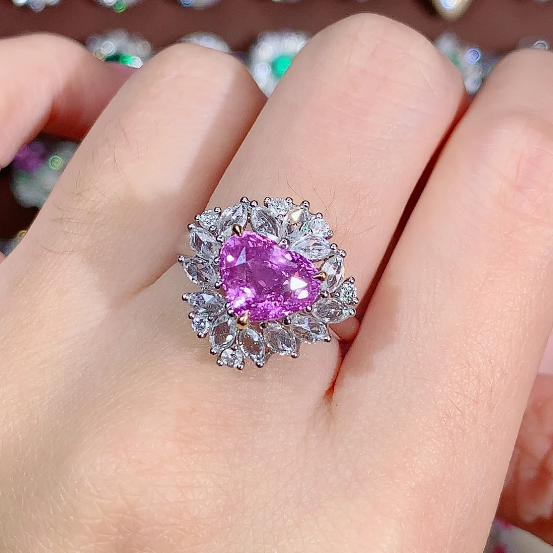 18K金镶嵌彩色蓝宝石戒指3.09ct/天然宝石/七天无理由