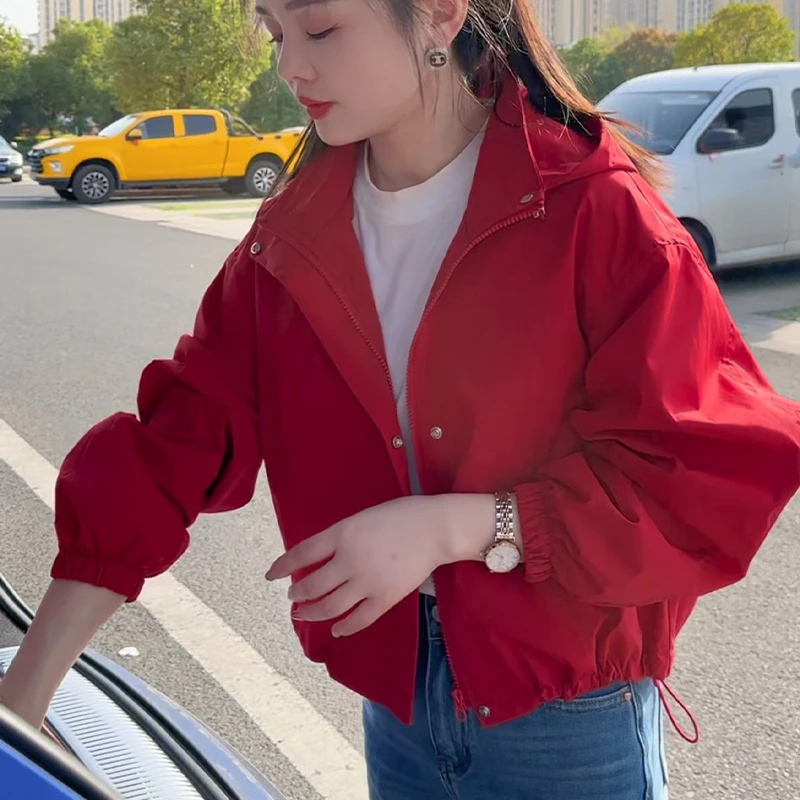 冲锋衣l连帽外套女[帽子可脱卸]2025春新款工装短款夹克上衣潮