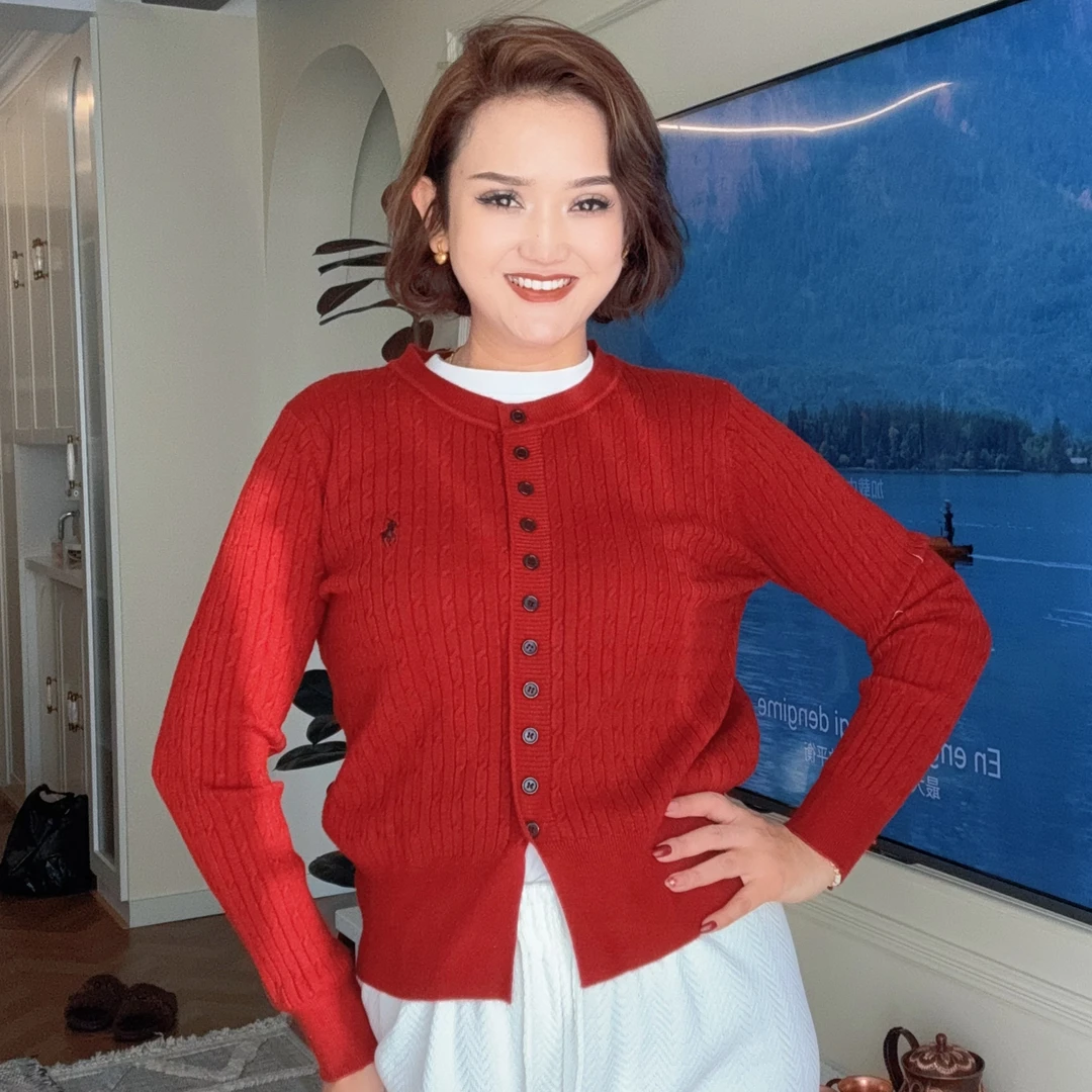 安迪绒圆领针织衫女士小开衫外搭秋装2025年新款春秋毛衣