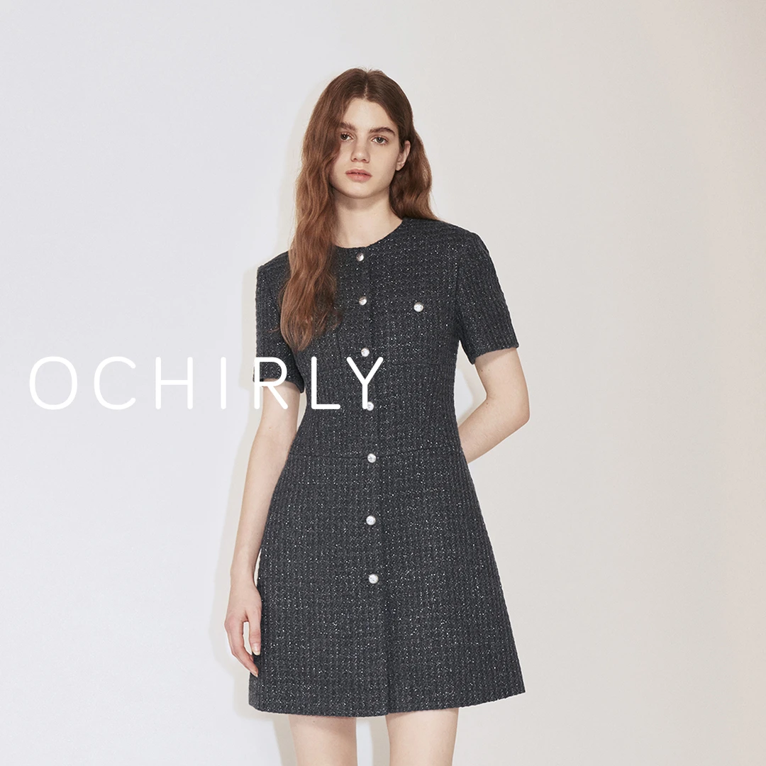 OCHIRLY欧时力澳毛粗花呢小香风A字连衣裙轻奢短款秋季新品