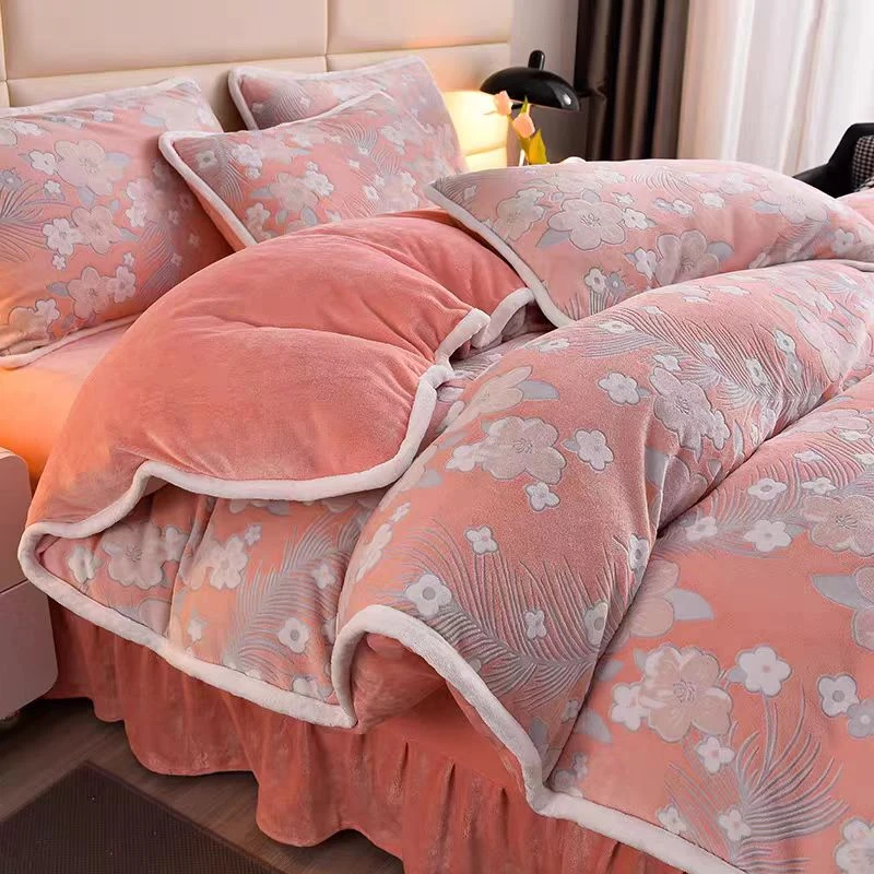 【海棠花被套】200*230粉色雕花被套 加绒加厚舒适