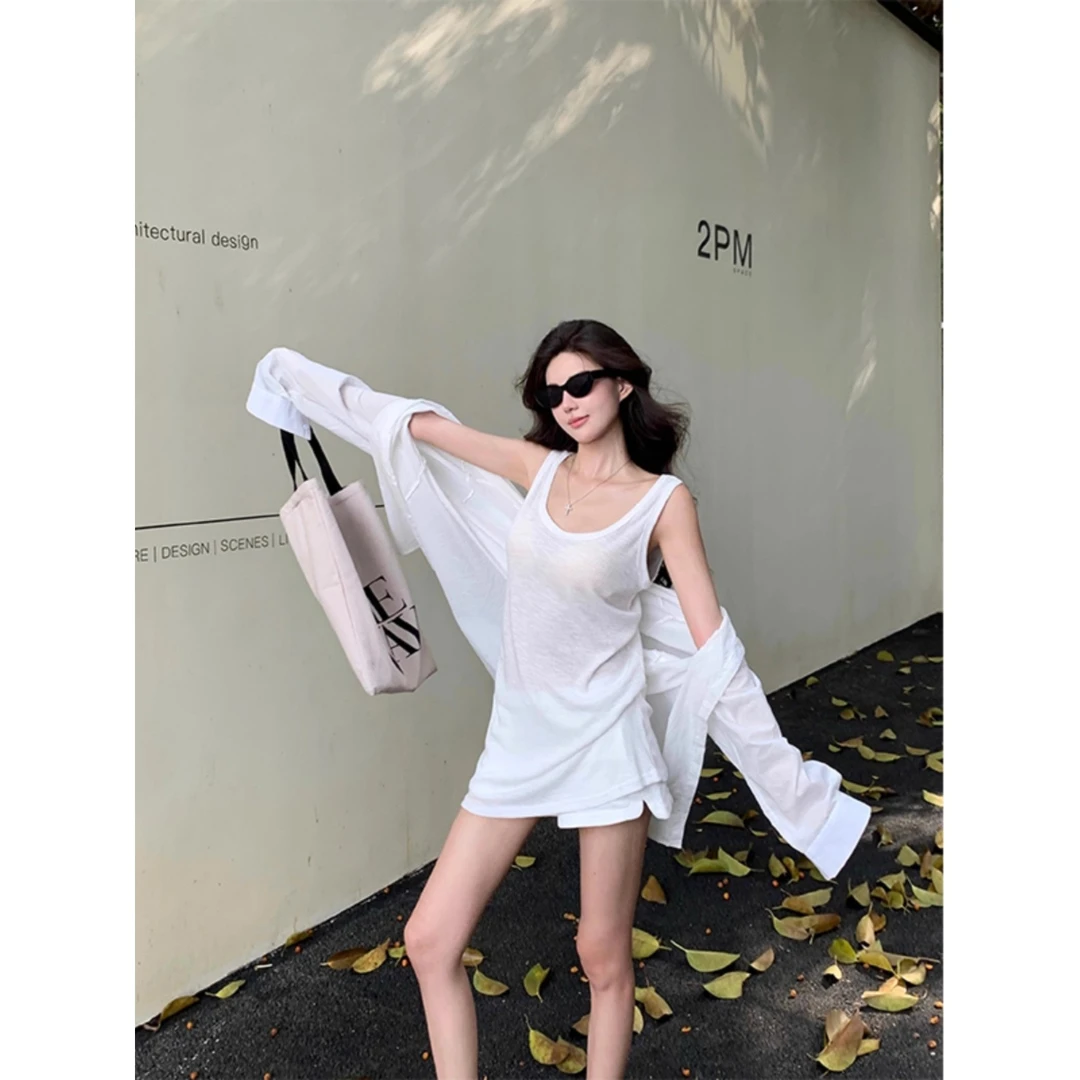 美式慵懒风长袖衬衫女秋季洋气休闲叠穿内搭小众显瘦白色百搭