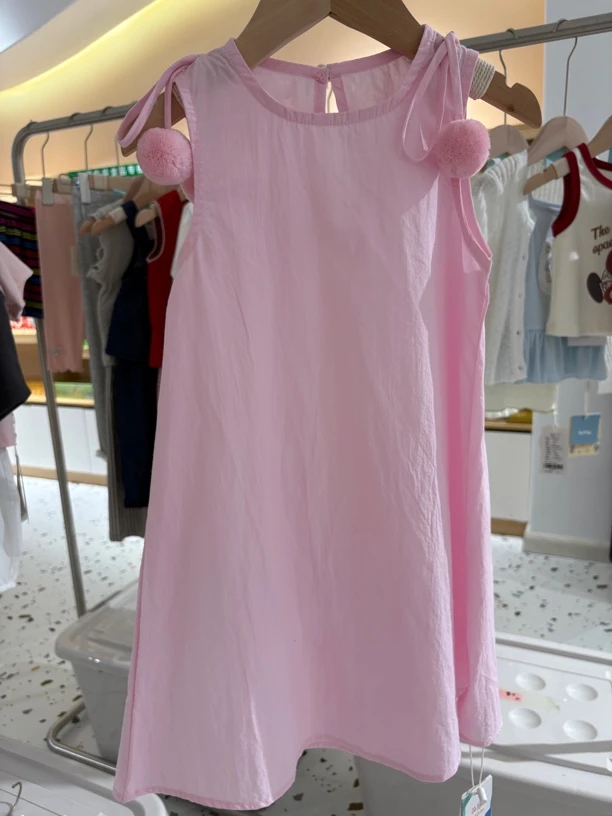 女童大A版型无袖毛毛球蝴蝶结连衣裙