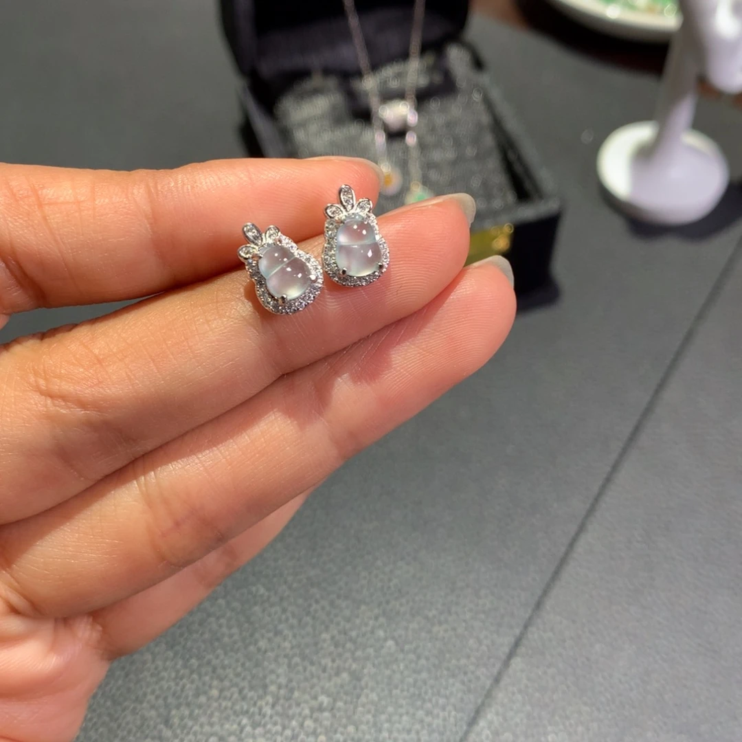 翡翠银S925镶嵌耳饰