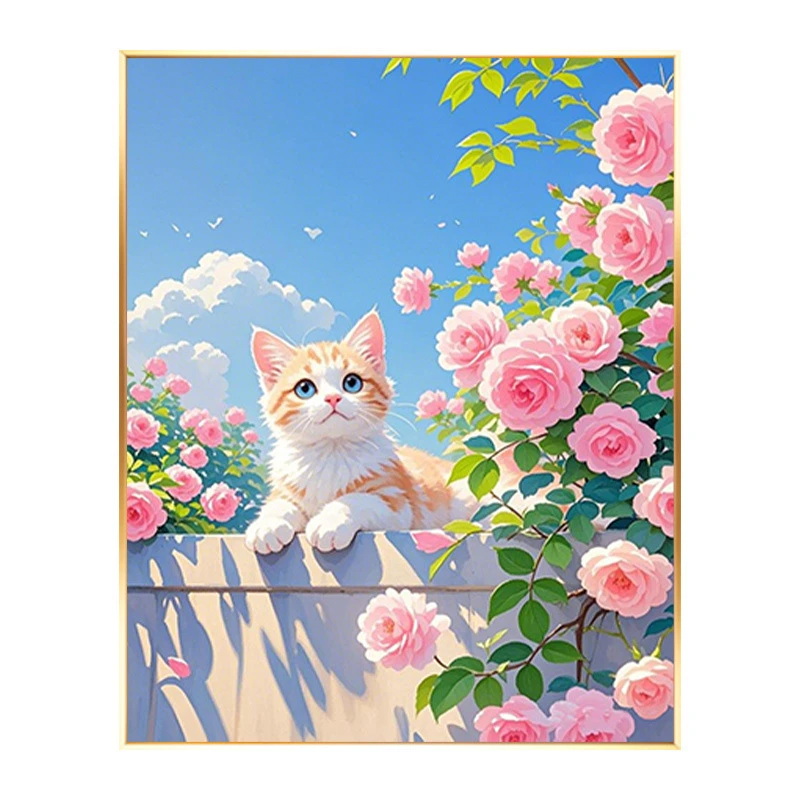 2025年自己猫咪diy花卉十字绣卧室小件刺绣客厅新款手工线绣高级