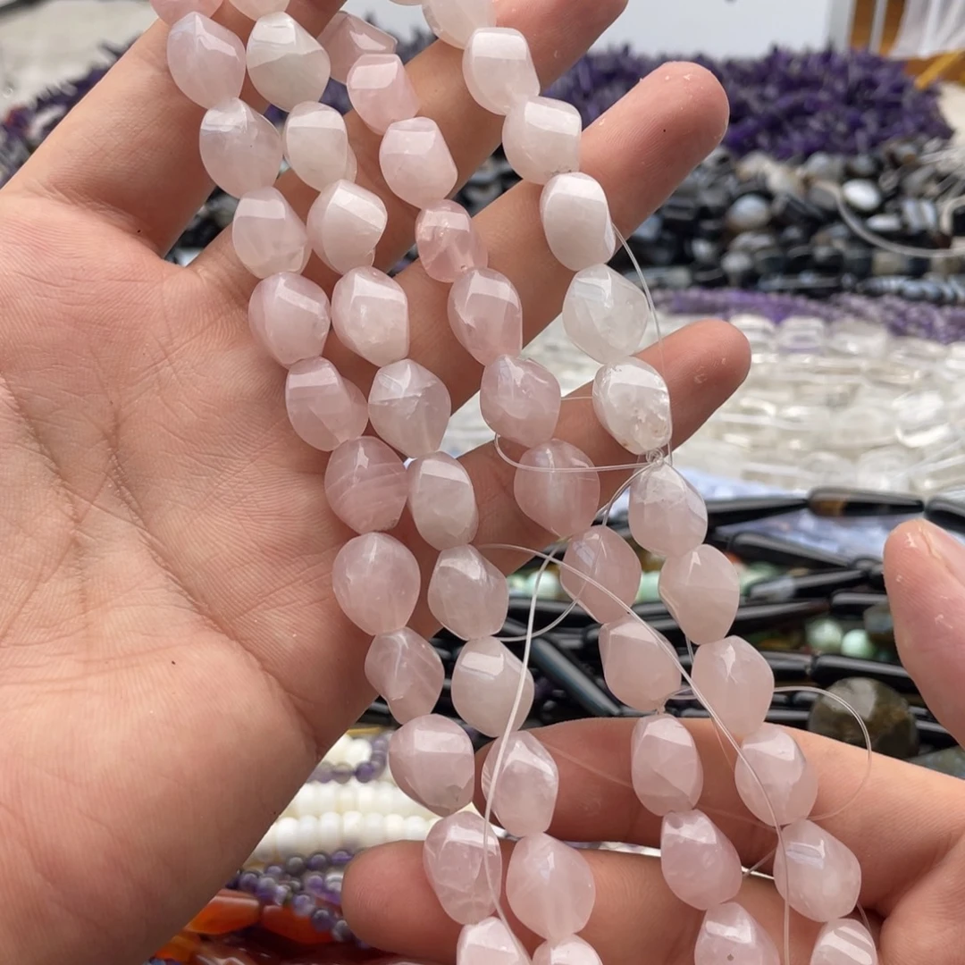 未镶嵌玛瑙/玉髓珠宝半成品一条装粉水纽珠个别有瑕8^11mm
