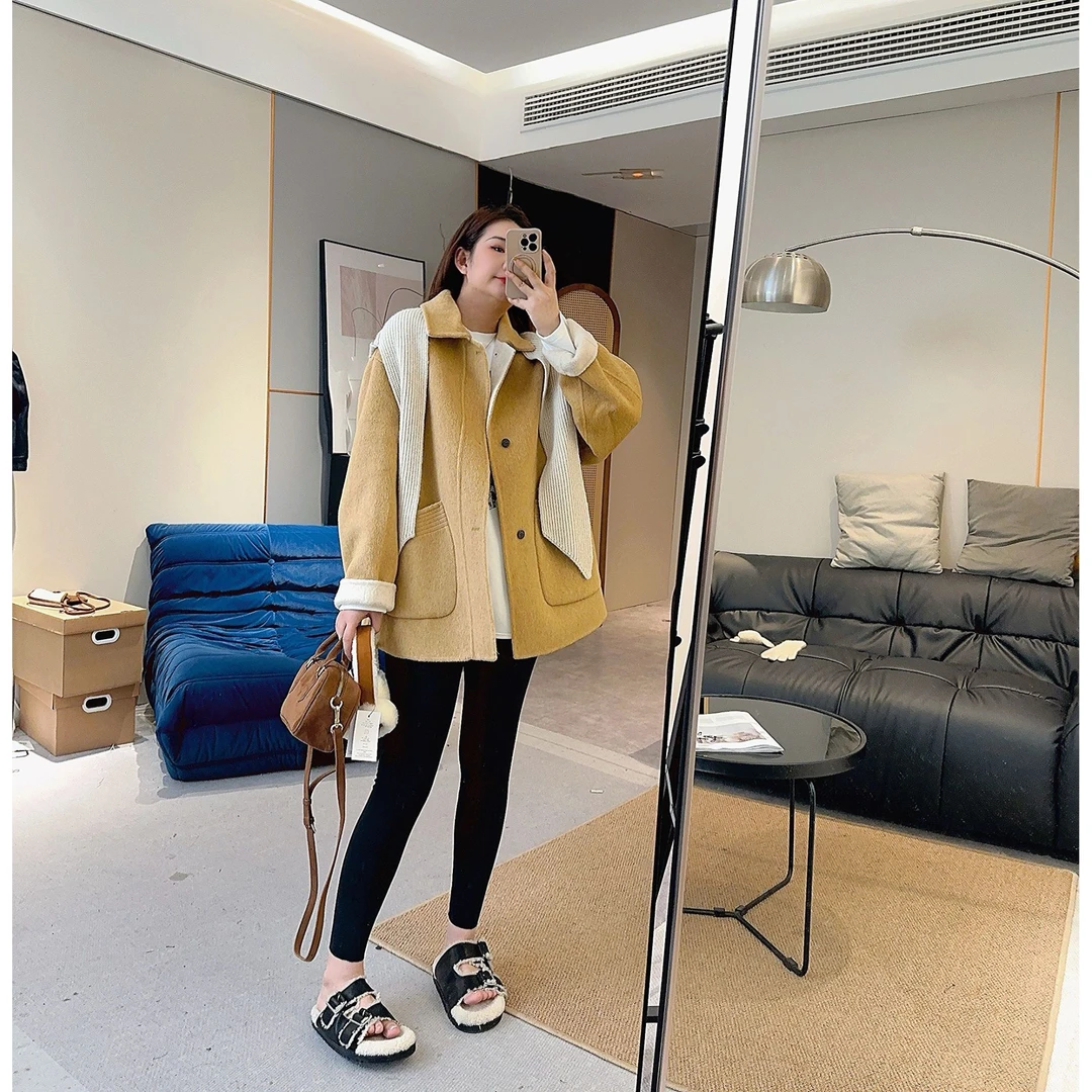 【欧加粒粒】小个子可拆卸围巾大口袋双面羊毛外套中长款D25102210