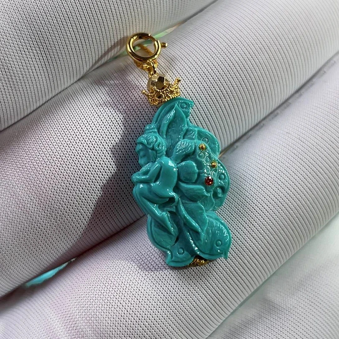 绿松石18K金镶嵌珠宝奇石