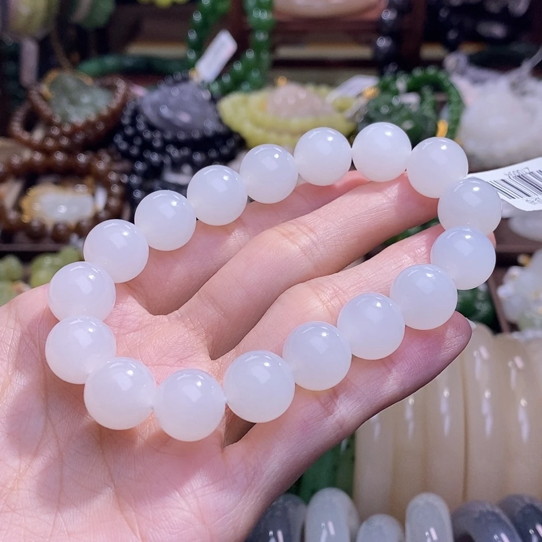 和田玉未镶嵌颈饰新疆羊脂白玉手串12MM