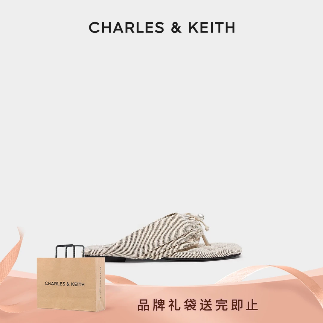 CHARLES & KEITH25夏商场同款蝴蝶结饰平底人字拖鞋CK1-70360167