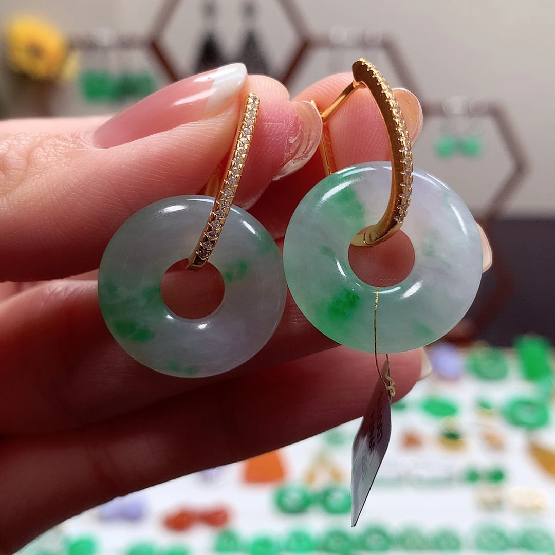 翡翠耳饰银S925镶嵌天然翡翠