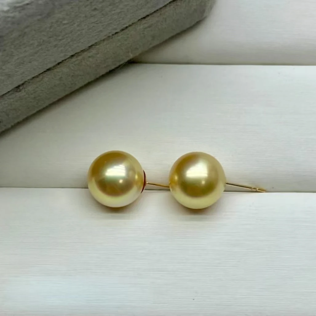 925银耳饰 【飛梵*匠造】11-12mm正圆极光浓金微暇金色素耳钉8009