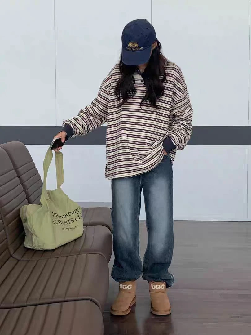 【老板娘推荐】裴珠泫同款女polo领长袖早秋条纹T恤休闲加绒韩版