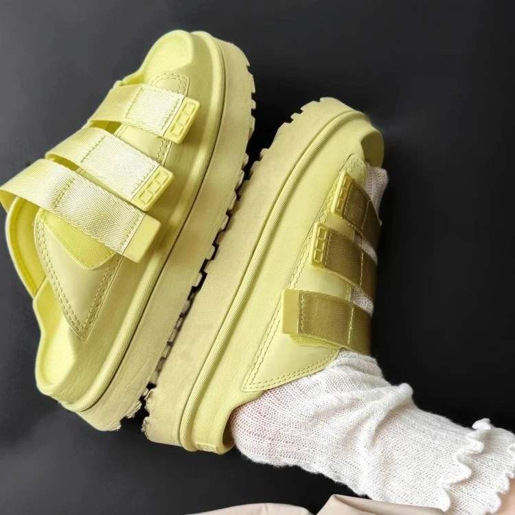 明星同款厚底魔术贴休闲拖鞋女2025夏季新款多巴胺彩色外穿一字拖