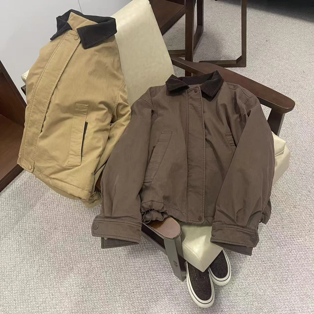 FUJIA STYLE新款时尚百搭简约气质翻领棉服外套Y25539