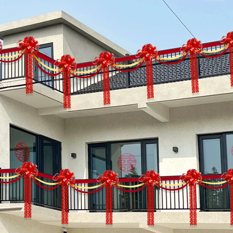 农村结婚阳台装饰男方婚礼外景布置女方婚房楼梯栏杆拉花婚庆用品