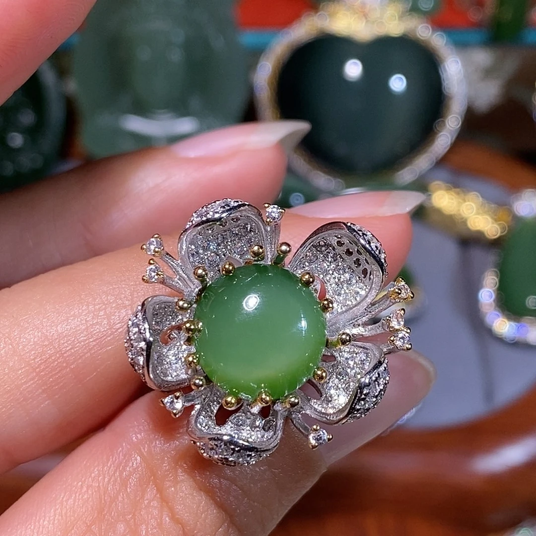 和田玉（碧玉）银S925镶嵌戒指