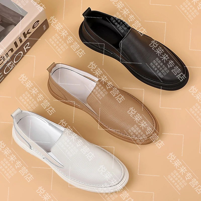 【包邮退】头层牛皮夏季新款男士休闲皮鞋真皮男款透气单鞋软底软面