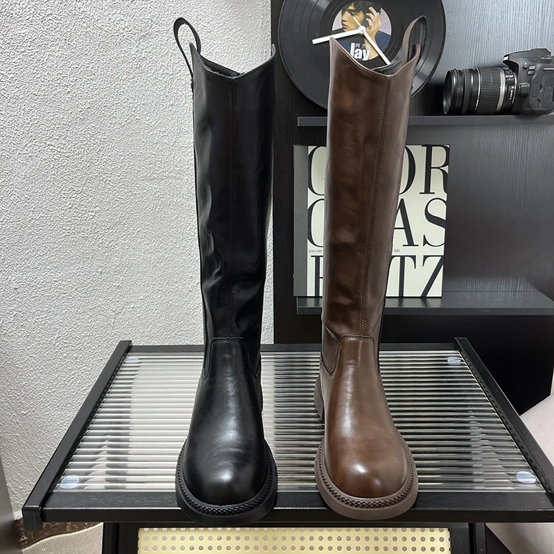 秋冬时尚长筒女靴长靴圆头骑士百搭长筒不过膝靴子时装靴弹力靴女