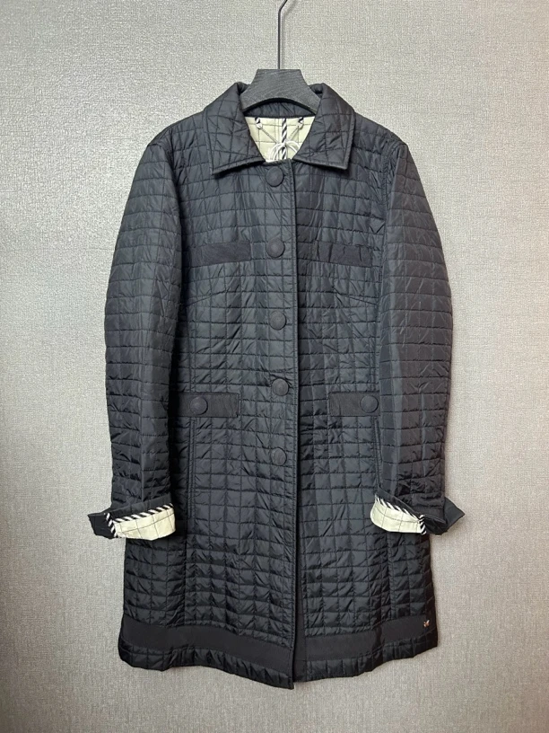 95新 MaxMara maxmara黑色暗格中长款棉服95新