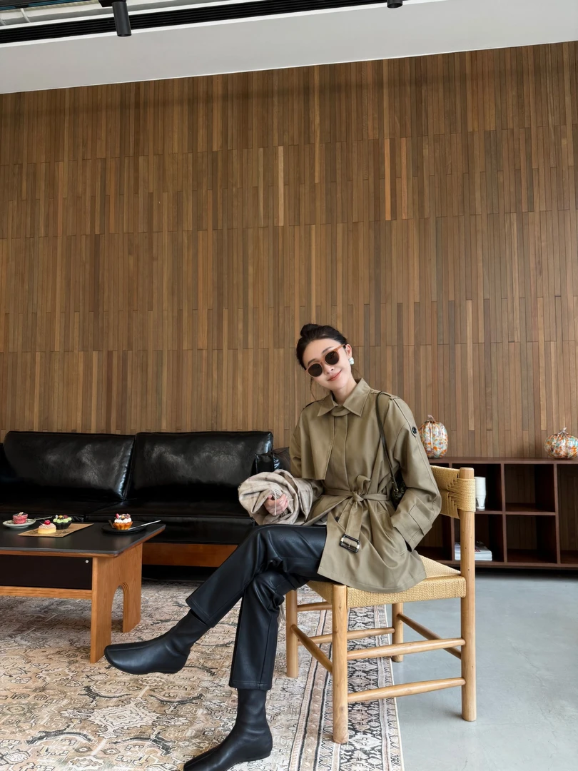 【知沐】秋季新款设计师款高级感百搭人丝风衣外套 YW268