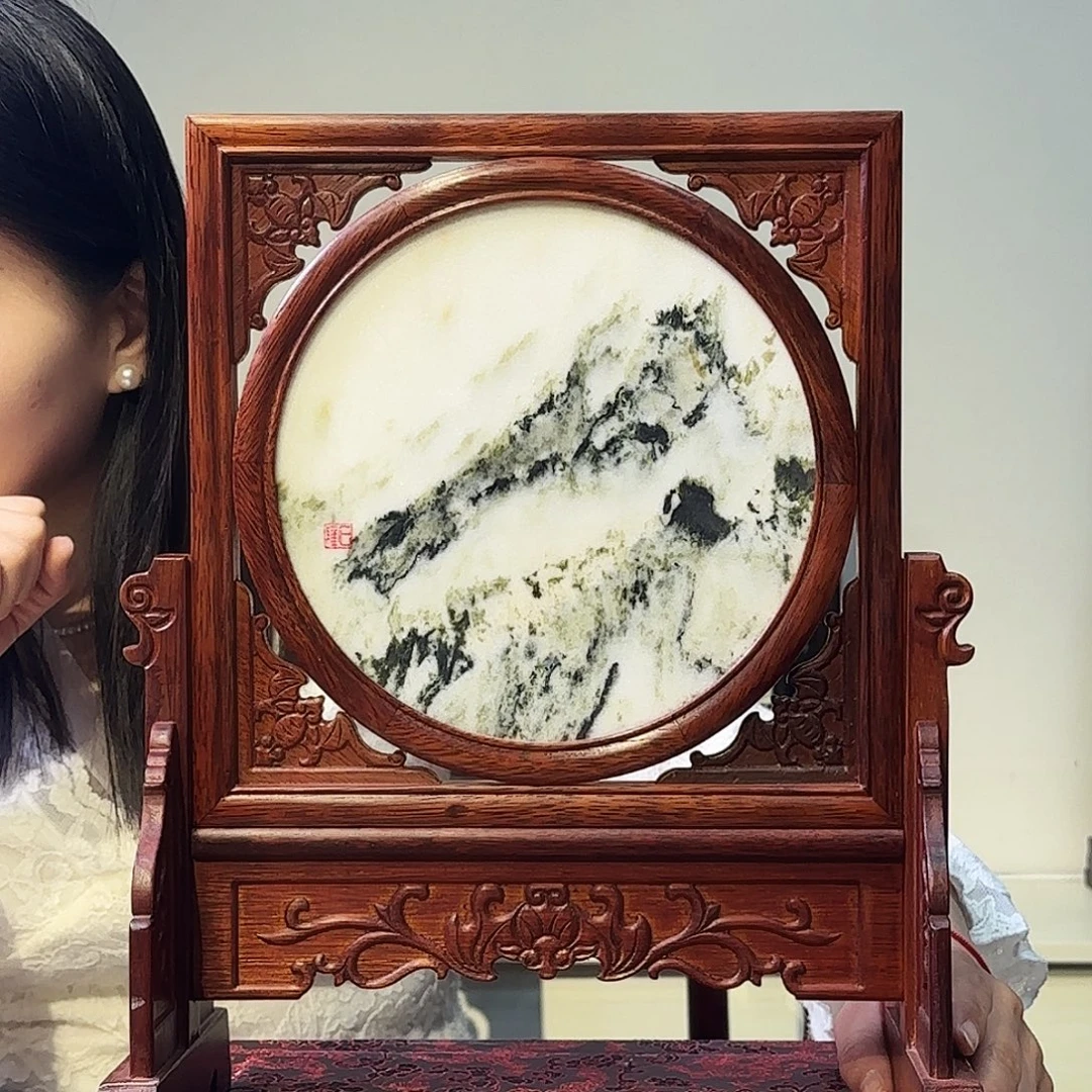 石材天然大理石画屏风摆件30×36