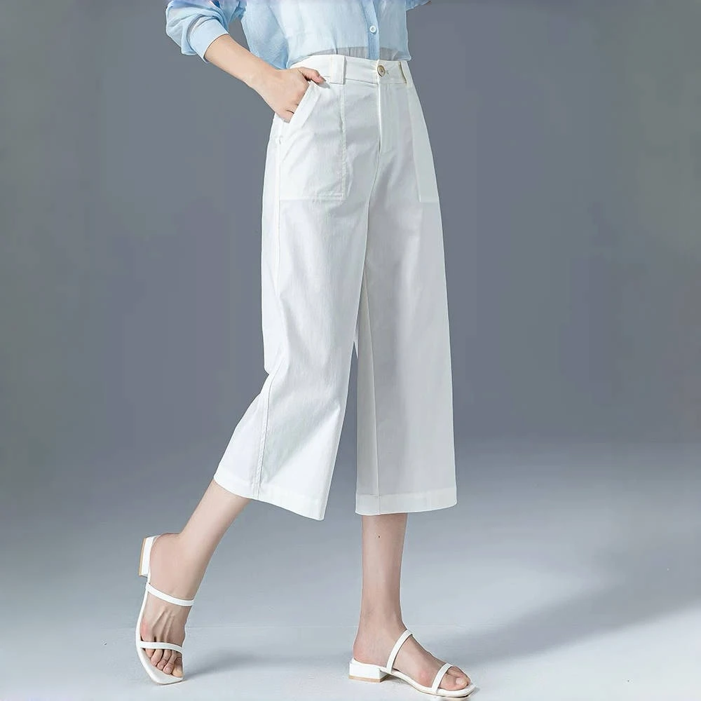 白色直筒裤女夏季薄款七分裤宽松阔腿裤2025新款休闲八分冰丝裤子