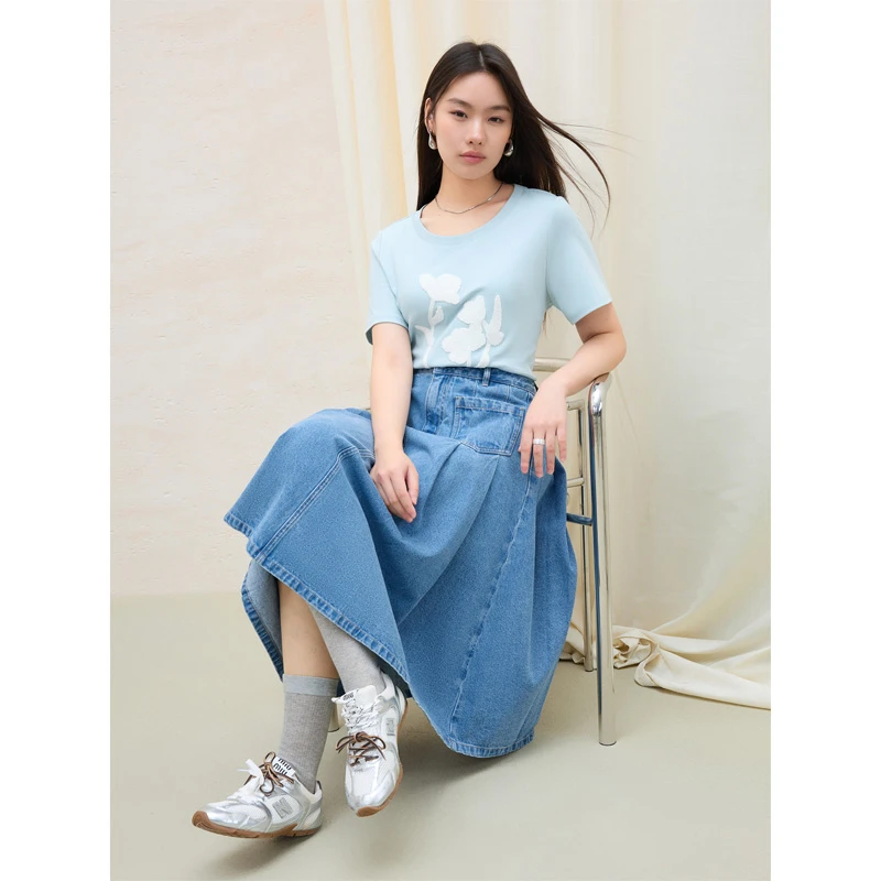 独束大码女装凉感花卉T恤百搭修身显瘦微胖MM上衣女2S82209