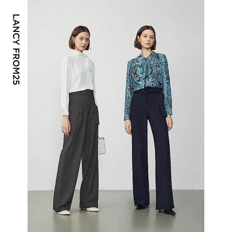 朗姿新款气质高腰显瘦通勤职业阔腿西装裤冬季直筒工作长裤西裤女