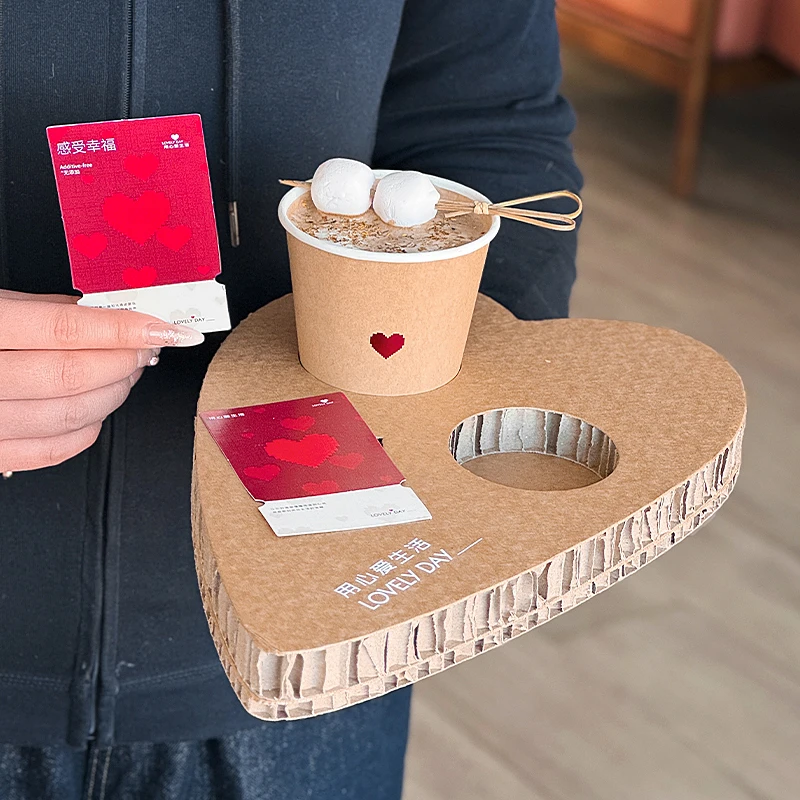 心形蜂窝纸杯托瓦楞纸咖啡杯托盘一次性奶茶展会试饮杯展架定制