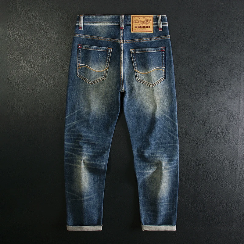 经典港风潮牌牛仔裤男修身直筒弹力百搭休闲秋冬款高端复古长裤