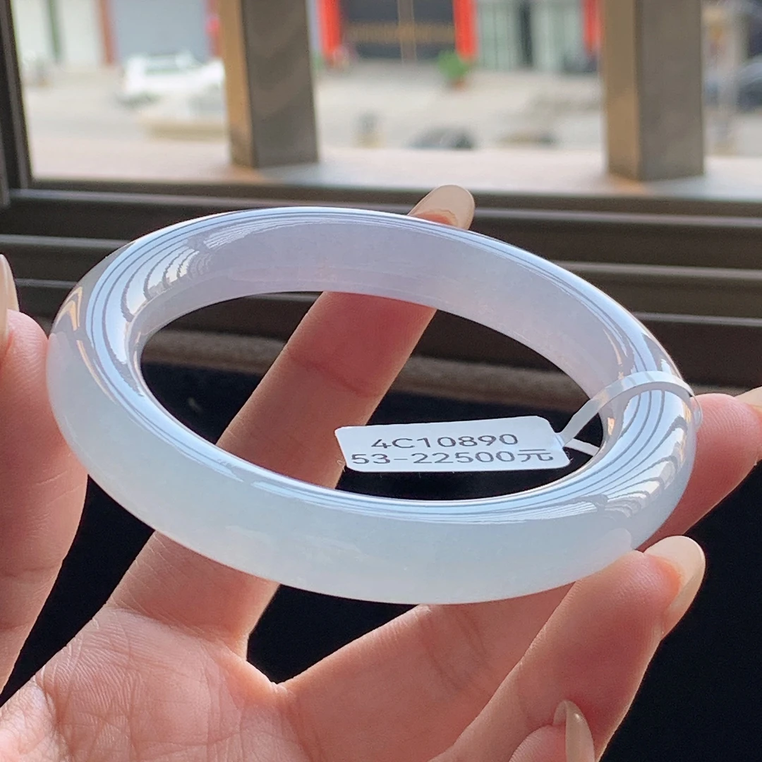 缅甸天然A货翡翠53圈紫色圆条冰透美人镯