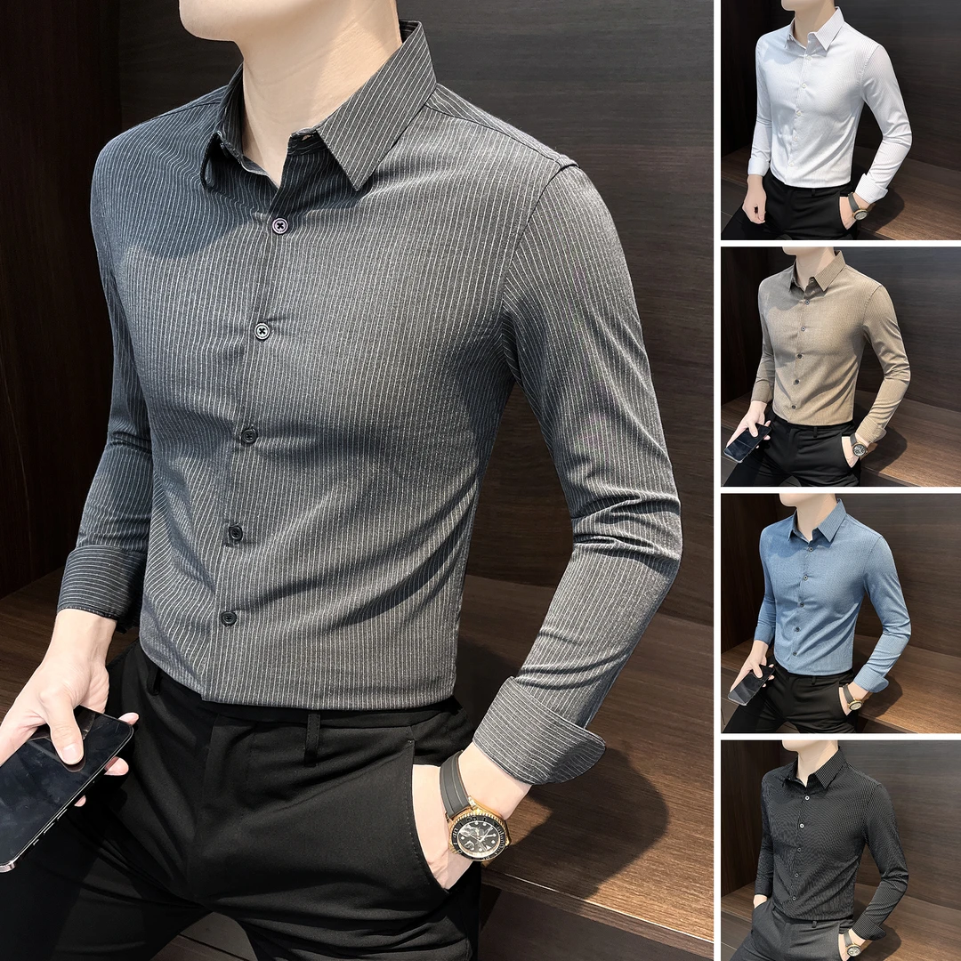 条纹长袖衬衫男款夏季款2025新款商务男装轻奢高级感男士休闲衬衣