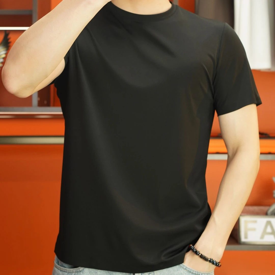 【桑蚕丝】皮尔卡丹男士短袖圆领T恤锦氨无痕打底上衣净版简约高弹