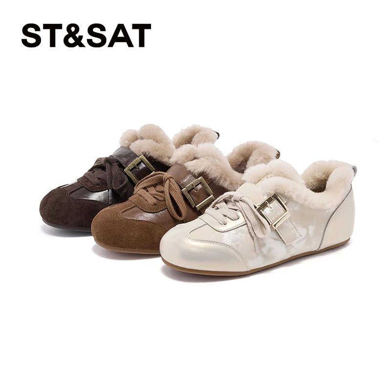 星期六复古德训鞋女2025冬季新款阔腿裤专用鞋子百搭款休闲阿甘鞋