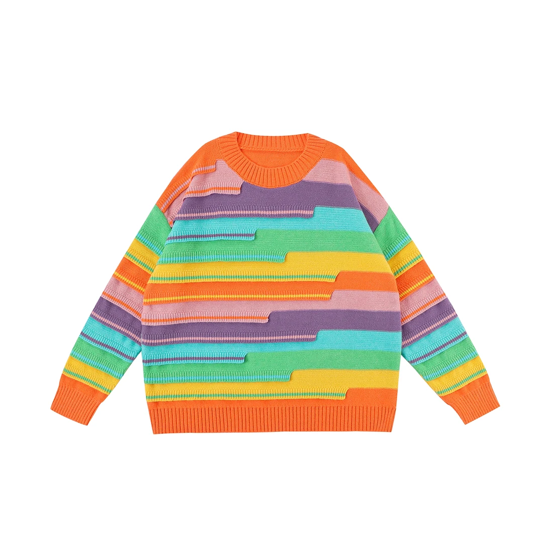 (晨夕专属)2025秋冬新款彩色条纹毛衣女宽松显瘦百搭减龄高级感