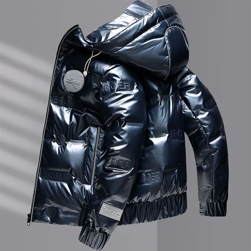 亮面免洗羽绒服男时尚冬季连帽防寒保暖潮流百搭时尚加厚羽绒外套