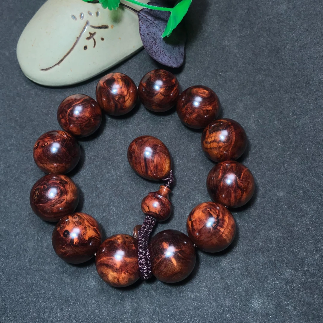 【一物一拍】FS006海南黄花梨油梨多彩黑线留疤水波2.0手串