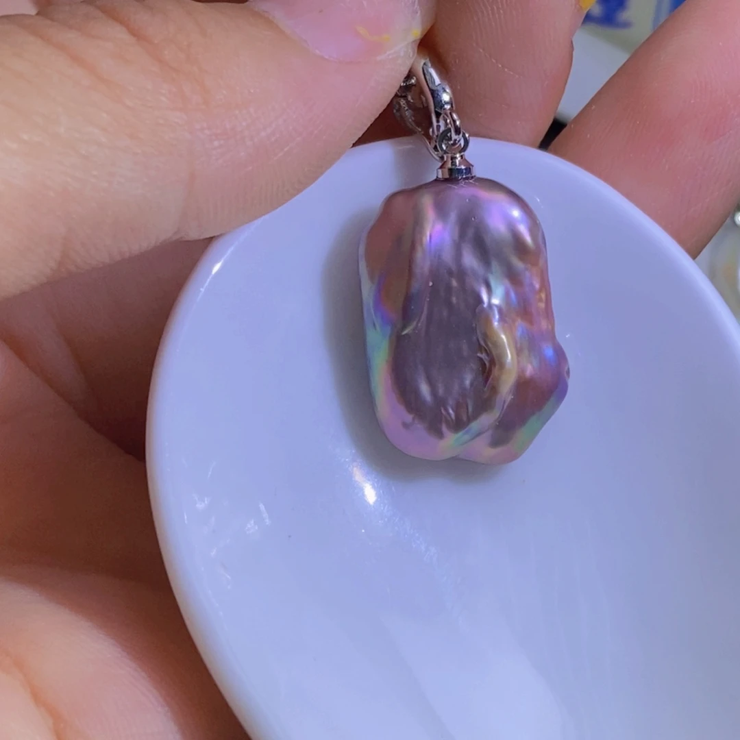 银S925镶嵌淡水珍珠天然珍珠无染色，无优化