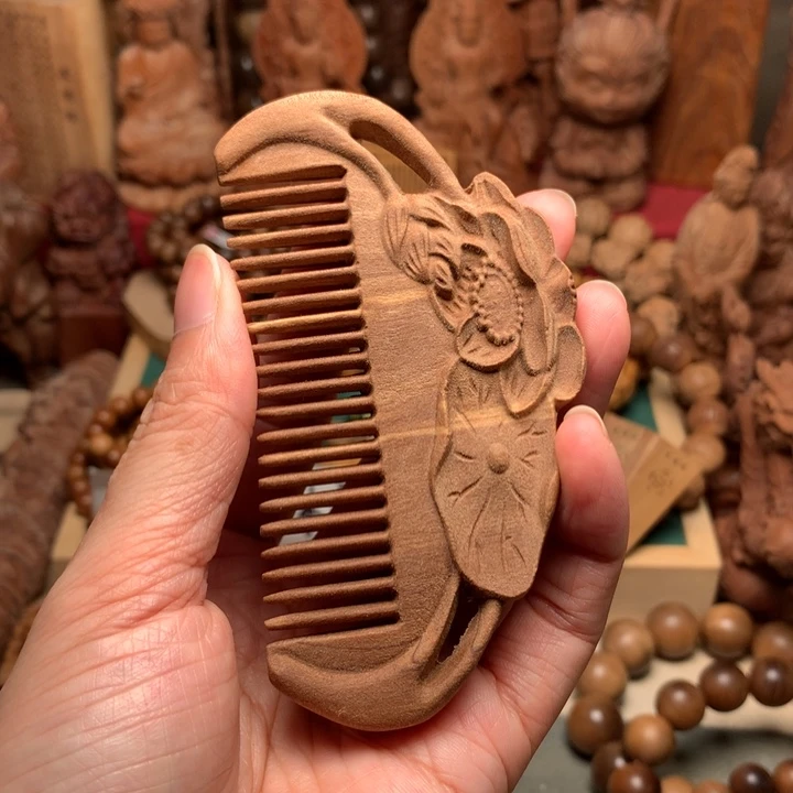 檀香木把件老山檀荷叶梳