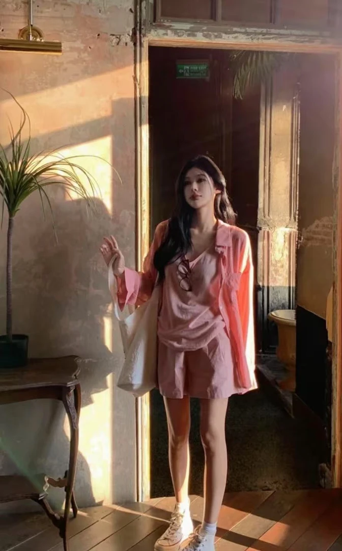 6317-1休闲慵懒风宽松背心女夏季开衫两件套