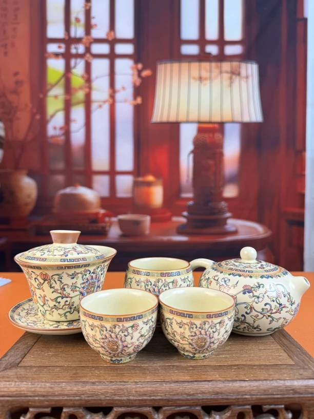 【闪购链接】陈炎堂缠枝莲一壶一盖碗+三杯