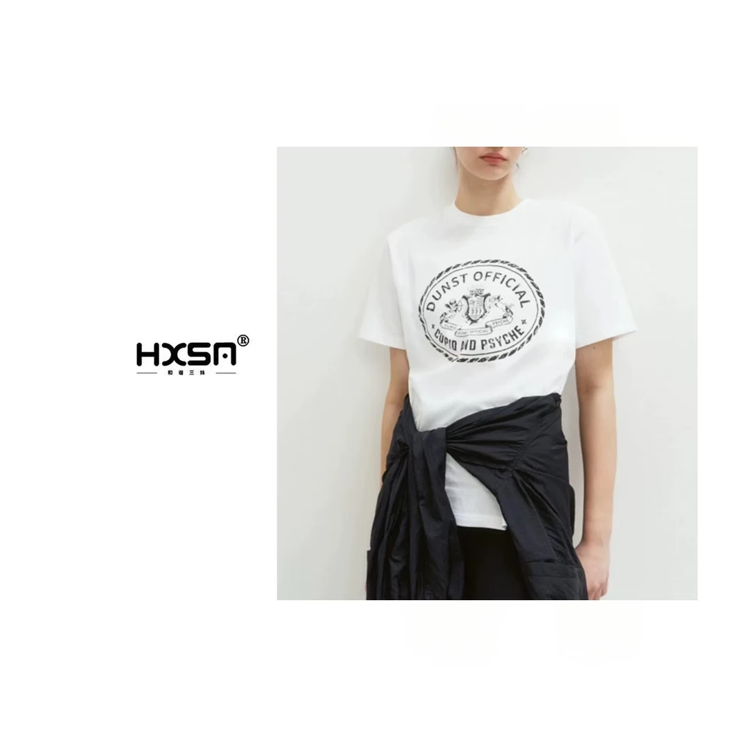 HXSM「徽章印花」春减龄百搭款圆领打底衣58004